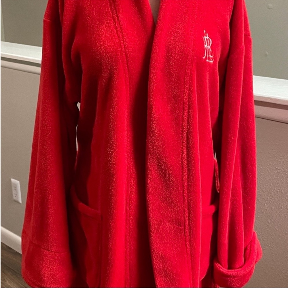 Lauren Ralph Lauren Red Plush Fleece Robe Bathrobe Belted Cozy Size S/M - Picture 5 of 11